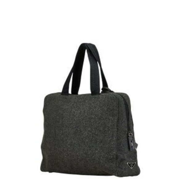 Prada triangle logo plate handbag tote bag Grey wool - Picture 3 of 10